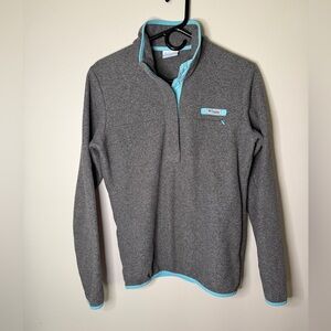 Columbia PFG Jacket Womens S Gray and Teal Long Sleeve 1/4 Snap Button Fleece